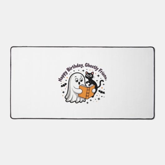 ハッピーバースデー幽霊猫PNG -不気味可愛いクラシック デスクマット (正面)