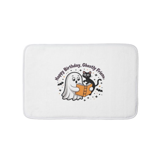 ハッピーバースデー幽霊猫PNG -不気味可愛いクラシック バスマット (正面)