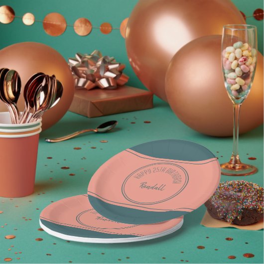 ハッピーバースデー幾何二重円ティール(緑がかった色) ペーパープレート (複数)