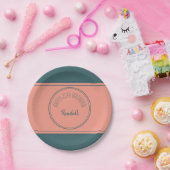 ハッピーバースデー幾何二重円ティール(緑がかった色) ペーパープレート (パーティー)