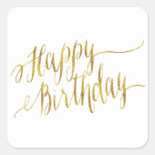 ハッピーバースデー引用文金ゴールドフェイクフォイル引用文 スクエアシール (正面)