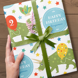 ハッピーバースデー恐竜トリケラトプスの名前の年齢 ラッピングペーパー