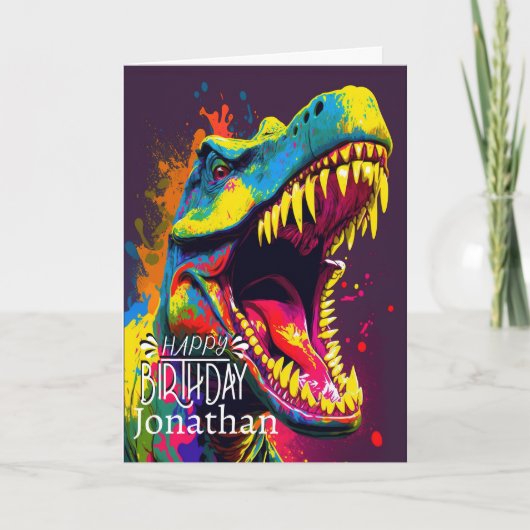 ハッピーバースデー恐竜ブルーローラーカード カード (正面)
