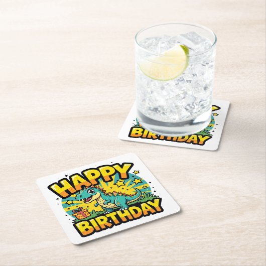 ハッピーバースデー恐竜 スクエアペーパーコースター (インサイチュ)