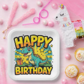 ハッピーバースデー恐竜 ペーパープレート (パーティー)