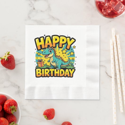 ハッピーバースデー恐竜 縁ありランチョンナプキン (インサイチュ)