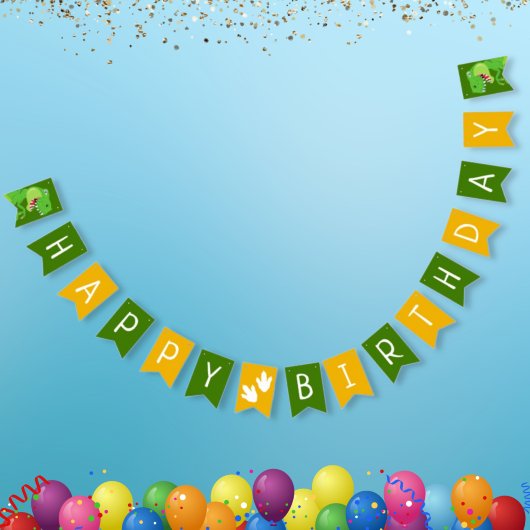 ハッピーバースデー恐竜Tレックスグリーンイエローパーティー バンティングフラッグ