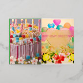 ハッピーバースデー折り畳み箔挨拶カード 箔グリーティングカード (外側レイダウン)