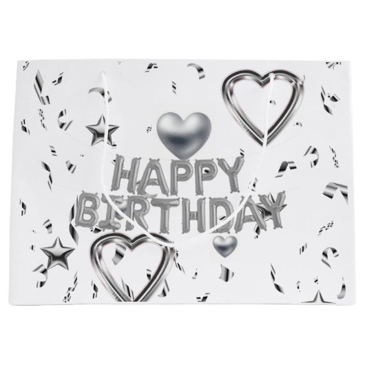 ハッピーバースデー抱き枕シルバーハート ラージペーパーバッグ (正面)