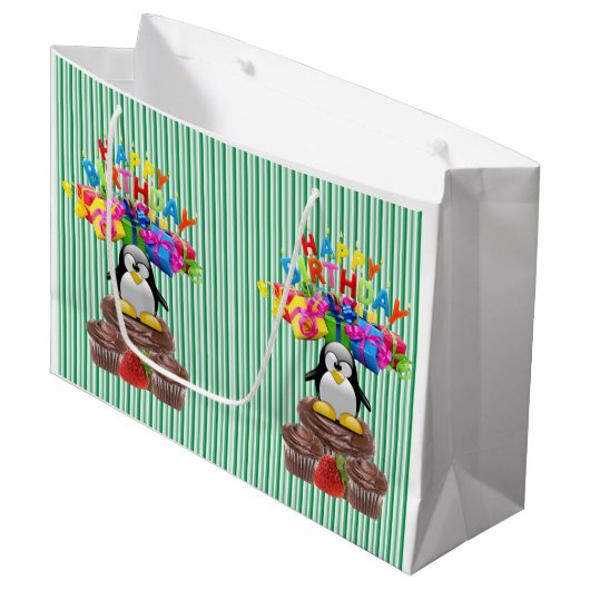 ハッピーバースデー抱き枕ストライプペンギン ラージペーパーバッグ (正面アングル)