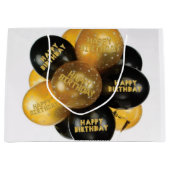 ハッピーバースデー抱き枕ブラック金ゴールドバルーン ラージペーパーバッグ (正面)