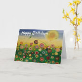 ハッピーバースデー抽象芸術ケシ場 カード (黄色い花)