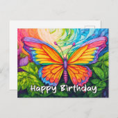 ハッピーバースデー抽象芸術バタフライスケッチ シーズンポストカード (正面/裏面)
