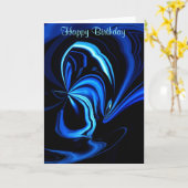 ハッピーバースデー抽象芸術ブルーバタフライカード カード (黄色い花)