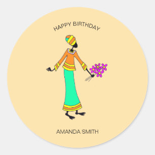 ハッピーバースデー抽象芸術、レディー、フローラ ラウンドシール