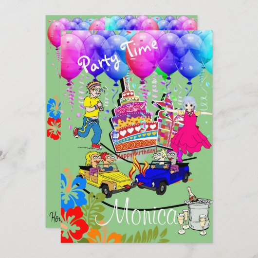 ハッピーバースデー招待状オーバーザヒル 招待状 (正面/裏面)