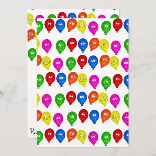 ハッピーバースデー招待状カラフルバルーン 招待状 (正面/裏面)