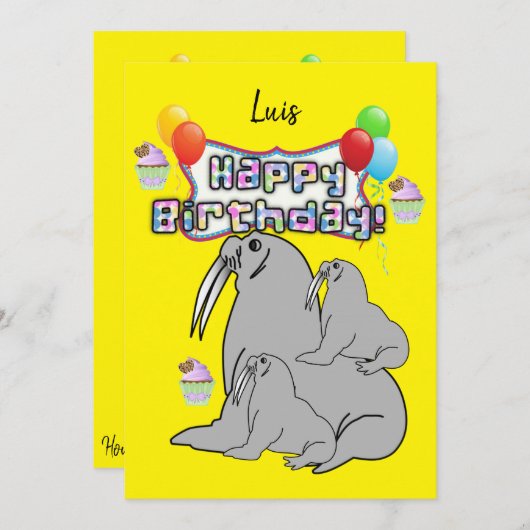 ハッピーバースデー招待状シールバルーン 招待状 (正面/裏面)