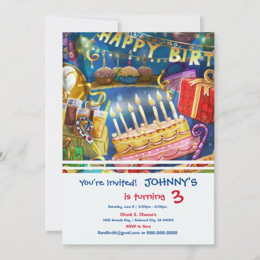 ハッピーバースデー招待状パーティー 招待状 (正面)