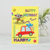 ハッピーバースデー招待状ピエロカーイエロー 招待状 (スタンド正面)