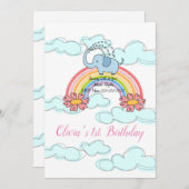 ハッピーバースデー招待状ベビーブルーエレファント 招待状 (正面/裏面)