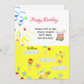 ハッピーバースデー招待状機黄ベビー 招待状 (正面/裏面)