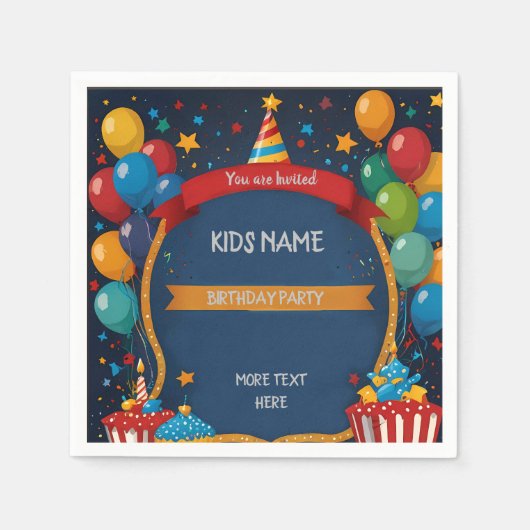 ハッピーバースデー招待状 スタンダードカクテルナプキン (正面)