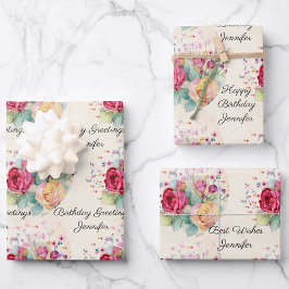 ハッピーバースデー挨拶スプレーバラ3 ラッピングペーパーシート