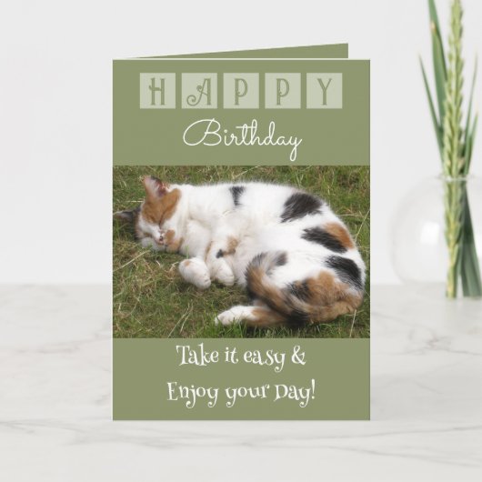 ハッピーバースデー撮る簡単猫の写真グリーン カード (正面)