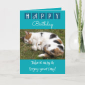 ハッピーバースデー撮る簡単猫フォトブルー カード (正面)