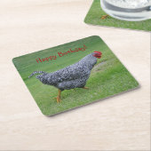 ハッピーバースデー散歩鶏 スクエアペーパーコースター (アングル)