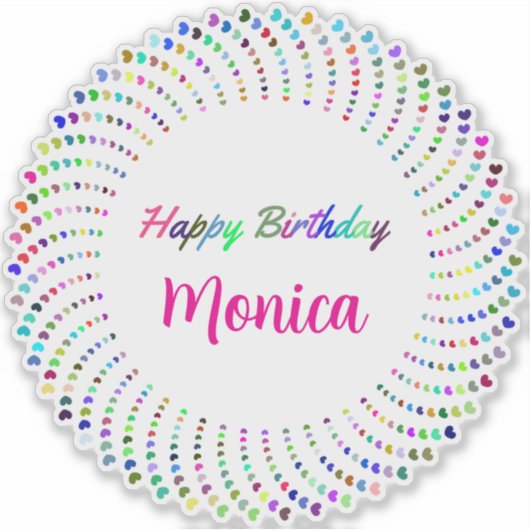 ハッピーバースデー文字とカラフルハートクラシックr シール (正面)