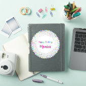 ハッピーバースデー文字とカラフルハートクラシックr シール (iPadカバー)