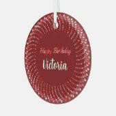 ハッピーバースデー文字と赤いハートクラシックr ガラスオーナメント (正面左)