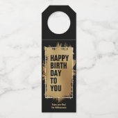 ハッピーバースデー文字ゴールドフォイルオンブラック ボトルネックタグ (正面)