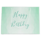 ハッピーバースデー文字ミントグリーンカラーモダントレンディー ラージペーパーバッグ (正面)