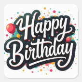 ハッピーバースデー文字 スクエアシール (正面)