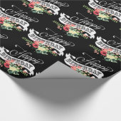 ハッピーバースデー文字&フラワーズオンブラック ラッピングペーパー (角)