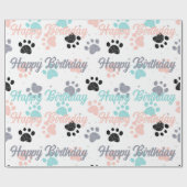 ハッピーバースデー文字、犬の足のプリントパターン ラッピングペーパー (フラット)