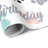 ハッピーバースデー文字、犬の足のプリントパターン ラッピングペーパー (ロールコーナー)