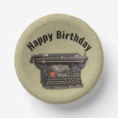 ハッピーバースデー文学テーマブラックオールドタイプライター ペーパーボウル (正面)