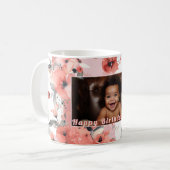 ハッピーバースデー新しい母の写真かわいいピンクのフローラ009 コーヒーマグカップ (正面左)