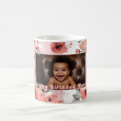 ハッピーバースデー新しい母の写真かわいいピンクのフローラ009 コーヒーマグカップ (中央)
