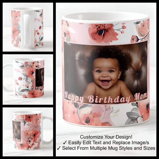 ハッピーバースデー新しい母の写真かわいいピンクのフローラ009 コーヒーマグカップ