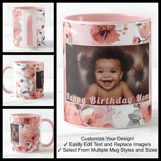 ハッピーバースデー新しい母の写真かわいいピンクのフローラ009 マグカップ