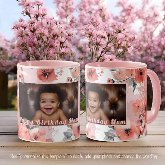 ハッピーバースデー新しい母の写真かわいいピンクのフローラ009 マグカップ