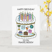 ハッピーバースデー旅行バディケーキとキャンドル カード (黄色い花)
