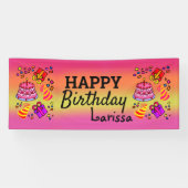 ハッピーバースデー明るいカラフル陽気な甘い 横断幕 (横)