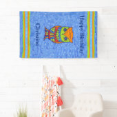 ハッピーバースデー明るいファンタジー梟の星の目 横断幕 (インサイチュ)