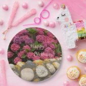 ハッピーバースデー明るい赤紫色アジサイ ペーパープレート (パーティー)